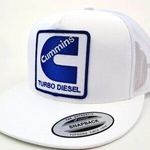 Cummins Flat Bill Trucker Mesh Snapback Cap Hat White Embroidered Patch